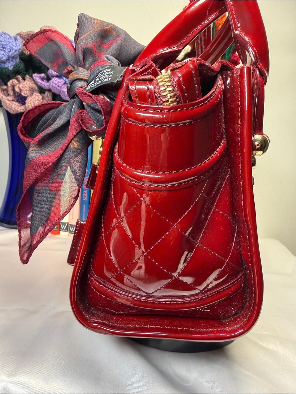 Burberry Vintage Red Quilted Patent Leather Manor Bag EUC - Picture 6 of 16